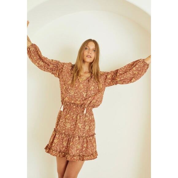 New Natalie Martin Maggie Dress Long Sleeve Short Mini Large Brown Maple NWT - Picture 2 of 11